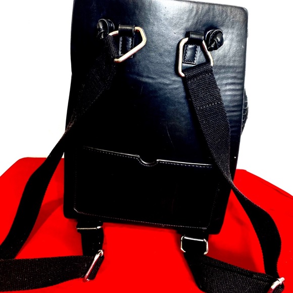 Zara shiny black leather caged cut out backpack purse. - Picture 9 of 11